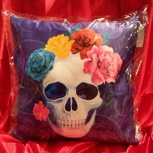 New Skull with Flowers Pillow